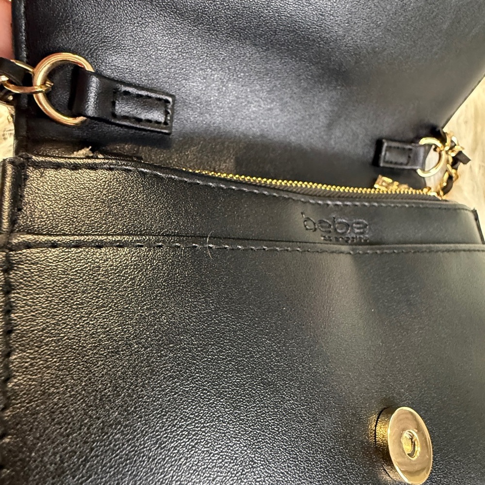 Bebe Chevron Black Mini Flap Bag Gold Chain Strap - Picture 3 of 16